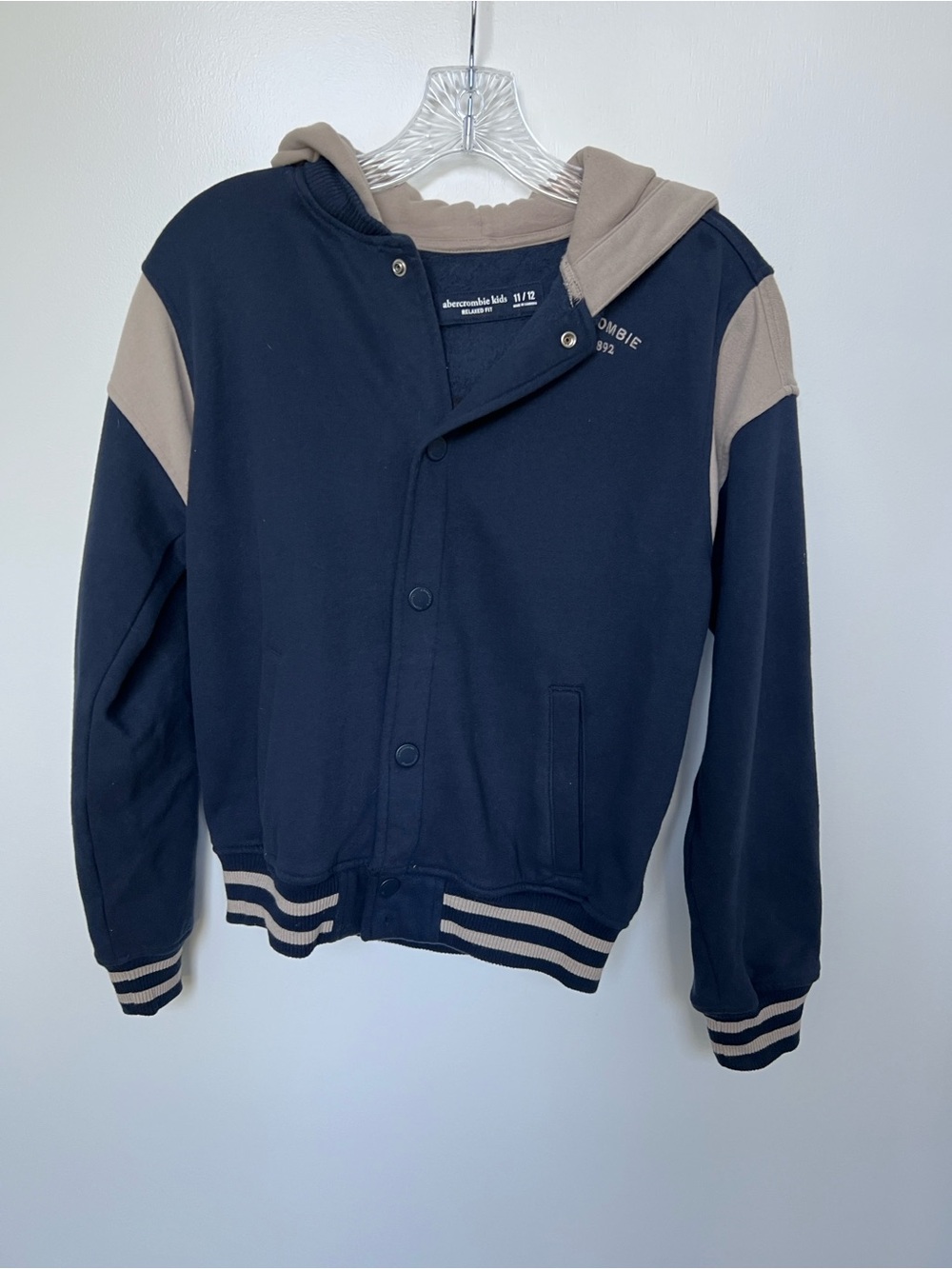 abercrombie kids Navy & Tan Hooded Bomber Sweatshirt